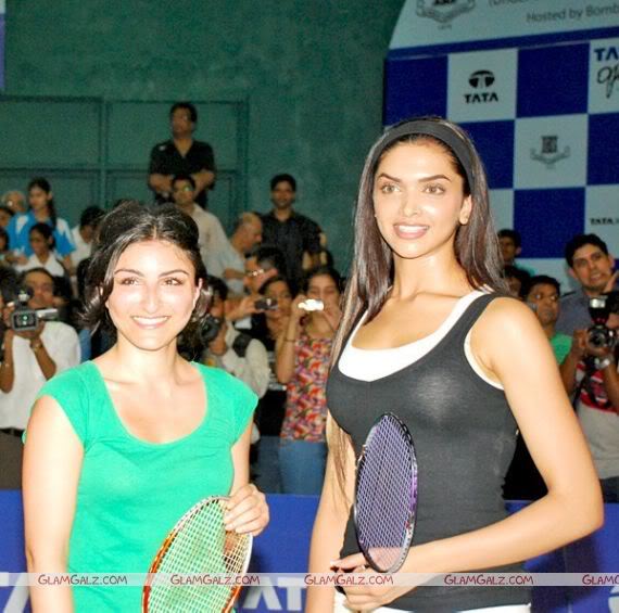 Deepika Padukone and Soha Ali Khan at the first Tata Badminton